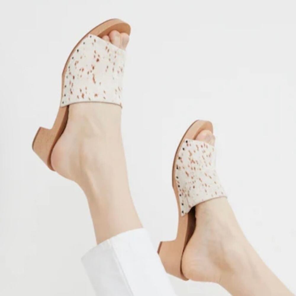MADEWELL | The Evelyn Slide Clog in Spotted Calf Hair Cligs Sandals |‎ Size 6